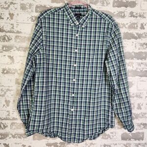J. Crew‎ Flex Washed Classic Plaid Button Down Shirt Men Large Green Blue Casual
